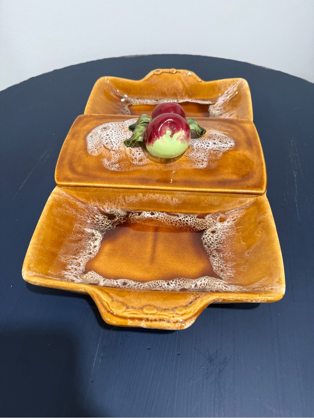 Vintage Wade California Ceramic Serving Tray Apple Lid Divided Platter 15”
